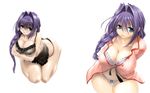  aqua_eyes babydoll blue_eyes blush braid breasts cleavage curvy frills hair_intakes highres kanon kneeling lace large_breasts lingerie long_hair looking_up mature minase_akiko mitarashi_kousei nipples panties purple_hair see-through sidelocks simple_background third-party_edit thong underwear wallpaper 