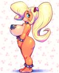  2018 abstract_background anklet anthro bandicoot big_breasts black_nose blonde_hair bracelet breasts coco_bandicoot collar crash_bandicoot_(series) female hair hairband hairclip jewelry long_hair looking_at_viewer mammal marsupial nipple_tape nitro pasties short_stack side_view solo spiked_bracelet spiked_collar spikes standing tape video_games 