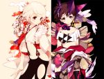  all_male bicolored_eyes blonde_hair brown_eyes brown_hair cherry_blossoms male maruino navel original short_hair tail tattoo thighhighs trap 