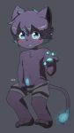  2018 anthro auvere balls blush cat clothed clothing cub digital_media_(artwork) erection feline fur glowing glowing_eyes glowing_penis hair looking_at_viewer male mammal nipples nude open_mouth pants_down pants_pull partially_clothed penis presenting simple_background solo topless young 