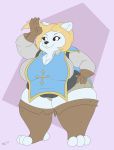  2018 3_toes 4_fingers anthro bear big_breasts black_nose blonde_hair breasts cleavage clothed clothing digital_media_(artwork) eyelashes female footwear front_view fully_clothed fur gloves hair hand_on_hip huge_breasts knight mammal overweight overweight_female polar_bear raised_arm short_hair simple_background smile solo standing thick_thighs toes vant_talon voluptuous white_fur wide_hips 
