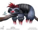  ambiguous_gender anthro black_eyes black_fur bottomless branch claws clothed clothing colored_nails cryptid-creations fur goth grey_fur grumpy hair humor mammal pun red_hair simple_background sloth white_background wood 