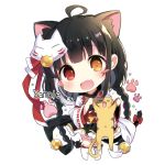  :d ahoge animal animal_ears ara_han black_hair blush braid cat cat_ears cat_tail chibi commentary_request elsword fang full_body hair_ornament heterochromia holding holding_animal holding_cat korean_commentary little_specter_(elsword) long_hair long_sleeves looking_at_viewer mask mask_on_head open_mouth orange_eyes paw_print pinb red_eyes sample smile solo standing tail transparent_background twin_braids very_long_hair wide_sleeves 