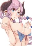  blue_eyes breasts earrings granblue_fantasy horns jewelry jpeg_artifacts kntrs_(knyrs) large_breasts long_hair narmaya_(granblue_fantasy) nipples pink_hair pointy_ears puffy_nipples solo 