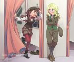  alternate_costume blush brown_hair curtain diana_cavendish happy kagari_atsuko little_witch_academia long_hair mirror multicolored_hair official_art smile yuri 