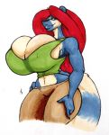  anthro big_breasts breasts clothed clothing female hair huge_breasts lemur limitedvision looking_at_viewer mammal primate red_hair smile solo standing traditional_media_(artwork) voluptuous 