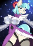  2018 anthro anthrofied big_breasts blue_eyes blue_hair blue_lipstick breasts clothing coco_pommel_(mlp) equine female friendship_is_magic hair horse huge_breasts jrvanesbroek legwear lipstick makeup mammal my_little_pony pony shiny stockings wide_hips 