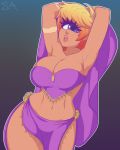  1_eye 2018 absurd_res breasts cleavage clothed clothing cyclops digital_media_(artwork) eyelashes female gradient_background hair hi_res humanoid looking_at_viewer midriff multicolored_hair not_furry open_mouth purple_eyes short_hair simple_background solo souladdicted two_tone_hair viviana_(souladdicted) 