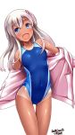  alternate_costume artist_name ass_visible_through_thighs blonde_hair blue_eyes blue_swimsuit breasts collarbone competition_swimsuit covered_navel cowboy_shot dated eyebrows_visible_through_hair hair_between_eyes highres jacket kantai_collection long_hair looking_at_viewer one-piece_swimsuit one-piece_tan open_clothes open_jacket open_mouth outstretched_arms pink_jacket ro-500_(kantai_collection) simple_background small_breasts smile solo swimsuit swimsuit_under_clothes tan tanline thigh_gap tsuchimiya white_background 