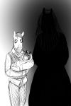  2018 baby black_and_white clothed clothing creepy daughter dress equine eyes_closed faceless faceless_female family father female fully_clothed ghost gradient_background hladilnik horse male mammal mare_in_black monochrome mother parent simple_background spirit young 