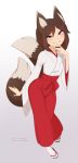  2_tails animal_humanoid clothed clothing female fox_humanoid freckles humanoid kemono merunyaa multi_tail smile young 