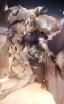  armored_dress blonde_hair blue_eyes braid capelet chain closed_eyes closed_mouth dress eyebrows_visible_through_hair fate/apocrypha fate/grand_order fate_(series) faulds flag fur_trim gauntlets gloves hat headpiece highres holding_another's_arm jeanne_d'arc_(fate) jeanne_d'arc_(fate)_(all) long_braid long_hair marie_antoinette_(fate/grand_order) no-kan outstretched_arm plackart protecting sheath sheathed silver_hair single_braid sleeveless sleeveless_dress standard_bearer sword tears thighhighs unconscious very_long_hair weapon 