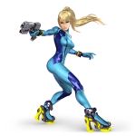  3d absurdres ankle_boots bangs blonde_hair blue_eyes bodysuit boots bracelet breasts closed_mouth fighting_stance from_side full_body gloves gun hair_between_eyes hair_tie hand_up high_heels highres holding holding_gun holding_weapon jewelry lips long_hair looking_to_the_side medium_breasts metroid mole mole_under_mouth neon_trim official_art outstretched_arm paralyzer pilot_suit ponytail rocket_boots samus_aran serious shadow sidelocks skin_tight solo super_smash_bros. super_smash_bros._ultimate swept_bangs transparent_background trigger_discipline turtleneck weapon zero_suit 