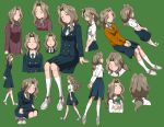  blush closed_eyes collage full_body hair_down highres kneehighs long_hair necktie ponytail sasaki_juju school_uniform sketchbook_full_colors skirt solo sweater tanuki_(die_abendwolke) wavy_hair white_legwear 