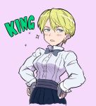  blonde_hair blue_eyes bow bowtie breasts character_name king_(snk) nitioku reverse_trap ryuuko_no_ken shirt short_hair solo the_king_of_fighters white_shirt 