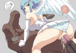 1girl angel angel_wings ass bestiality blue_hair blush breasts cum cum_in_pussy green_eyes horse impregnation large_breasts nanael panties panties_aside polka_dot polka_dot_panties queen&#039;s_blade sex underwear vaginal wings 
