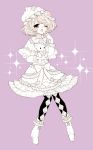  ankle_boots blush boots capelet chino_machiko cream_teddy_(show_by_rock!!) dress hand_up highres lolita_fashion long_sleeves looking_at_viewer one_eye_closed open_mouth pantyhose pink_background ribbon short_hair show_by_rock!! simple_background solo sparkle yawning 