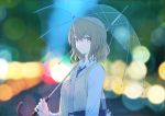  brown_hair original rain ryuga_(balius) seifuku short_hair signed tie umbrella water yellow_eyes 