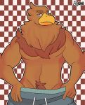  2018 anthro avian beak biceps bird clothed clothing digital_media_(artwork) feathers looking_at_viewer male muscular muscular_male pubes sebirb_(artist) smile solo standing topless 