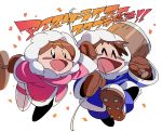  1girl ^_^ black_eyes blush_stickers brown_gloves brown_hair celebration closed_eyes confetti gloves home_(houmei) ice_climber mallet nana_(ice_climber) open_mouth parka popo_(ice_climber) rope simple_background smile spiked_boots super_smash_bros. super_smash_bros._ultimate tearing_up white_background 