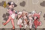  apron bangs bird_tail bird_wings black_hair blonde_hair blue_hair bracelet brown_hair child coat commentary dress eurasian_eagle_owl_(kemono_friends) eyebrows_visible_through_hair flag frilled_dress frilled_sleeves frills fur_collar gradient_hair head_wings japanese_crested_ibis_(kemono_friends) jewelry kemono_friends kolshica long_sleeves multicolored_hair multiple_girls northern_white-faced_owl_(kemono_friends) pantyhose red_hair scarf scarlet_ibis_(kemono_friends) short_sleeves sidelocks spot-billed_duck_(kemono_friends) white_hair wings 