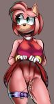  2018 absurd_res amy_rose anthro blush bottomless breasts clitoris clothed clothing clothing_lift dress embarrassed eyebrows female flashing fur gloves green_eyes hair hedgehog hi_res isolatedartest_(artist) looking_aside mammal masturbation navel pink_fur pink_hair pussy pussy_juice sex_toy shaved_pussy short_hair skirt skirt_lift solo sonic_(series) standing thigh_gap thighband vaginal vaginal_masturbation vibrator 