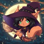  2017 :3 annetpeas anthro black_hair broom brown_fur chibi clothed clothing female fur green_eyes hair halloween holidays looking_at_viewer magic_user mammal moon night rodent sciurid sky smile star witch 