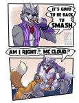  2018 anthro ball_fondling balls canine cigar duo fondling fox fox_mccloud humanoid_penis male male/male mammal nintendo penis smoking soraawoolf star_fox video_games wolf wolf_o&#039;donnell 