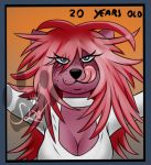  anthro breasts canid canine canis cleavage clothed clothing domestic_dog female fur hair mammal messy_hair purple_fur red_hair slw tongue watermelon_wine 