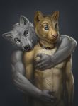  alden anthro black_nose blue_eyes canine cat collar conditional_dnp cute digital_media_(artwork) duo feline fur grisito hug latex_(artist) male male/male mammal nude pink_nose safe scratch simple_background smile wolf yellow_eyes 