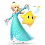  3d absurdres blonde_hair blue_eyes chiko_(mario) crown dress earrings full_body hair_over_one_eye highres huge_filesize jewelry long_hair mario_(series) official_art rosetta_(mario) smile solo star star_earrings super_mario_bros. super_mario_galaxy super_smash_bros. super_smash_bros._ultimate transparent_background 