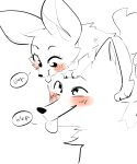  absurd_res big_ears black_eyes blush canid canine cheek_tuft chest_tuft duo eyelashes feral fox head_tuft hi_res mammal nude partially_colored size_difference squizxy tongue tongue_out tuft 