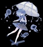  animal_themed_umbrella blue_eyes blue_hair braid dress full_body hair_over_one_eye jellyfish looking_down original short_hair twin_braids twintails umbrella yanafle 