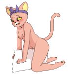  aggressive_retsuko anthro bandanna blush breasts cat fangs feet feline female full-length_portrait humanoid_hands looking_pleasured mammal masturbation mostly_nude open_mouth pawpads pillow pillow_humping pink_skin pink_tail portrait puko_(aggressive_retsuko) pussy pussy_juice rainbowsprinklesart sanrio simple_background soles solo straddling vaginal vaginal_masturbation white_background yellow_sclera 