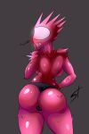  2018 anthro blush breasts butt clothed clothing digital_media_(artwork) female hi_res humanoid not_furry nude open_mouth panties ru_bellite simple_background solo spikes standing standing_tough text thick_thighs thorns topless underwear voluptuous wide_hips 