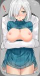  10s 1girl admiral_(kantai_collection) alternate_costume blue_eyes blush breast_hold breasts breasts_out closed_mouth grey_hair hagirussia_(sanyanyanya) hair_ornament hair_over_one_eye hairclip hamakaze_(kantai_collection) hug hug_from_behind isshiki_(ffmania7) kantai_collection nipples open-chest_sweater ribbed_sweater short_hair silver_hair simple_background sketch solo_focus sweater third-party_edit turtleneck twitter_username wavy_mouth 