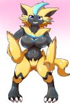 1girl artist_request blue_eyes breasts furry pokemon smile solo zeraora 