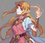  belt blonde_hair bracer commentary dress earrings green_eyes jewelry link_zoa long_hair looking_back magic necklace pink_shirt pointy_ears princess_zelda shirt short_sleeves sidelocks solo super_smash_bros. super_smash_bros._ultimate the_legend_of_zelda the_legend_of_zelda:_a_link_between_worlds the_legend_of_zelda:_a_link_to_the_past tiara white_dress 