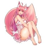  :d ahoge animal_ear_fluff animal_ears bangs bare_legs bare_shoulders barefoot black_outline blush breasts camisole censored choker dress ear_piercing earrings eyebrows_visible_through_hair fox_ears fox_tail hands_under_legs heart heart_censor jewelry kireina_(osiimi) large_breasts large_tail leg_hug long_hair looking_at_viewer low-tied_long_hair low_tied_hair low_twintails multiple_tails no_panties open_mouth original osiimi outline paid_reward patreon_reward piercing pink_hair pussy red_eyes red_ribbon ribbon ribbon_choker sidelocks simple_background sitting smile solo spaghetti_strap swept_bangs tail twintails very_long_hair white_background 