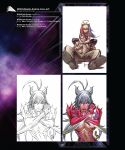  1boy 2girls amaha_masane armor bikini_armor breasts cleavage maria_(witchblade) monster_girl multiple_girls official_art revealing_clothes white_hair witchblade 