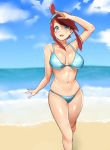  :d arm_up bad_id bad_pixiv_id barefoot beach bikini blue_bikini blue_eyes blue_sky breasts breasts_apart cleavage cloud cloudy_sky day fuuro_(pokemon) highres horizon large_breasts looking_at_viewer nnoelllll ocean open_mouth outdoors pokemon pokemon_(game) pokemon_bw red_hair running shading_eyes sky smile solo swimsuit waves wet 