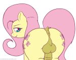  anus backsack balls blush butt cutie_mark dickgirl dock equine feral fluttershy_(mlp) friendship_is_magic half-closed_eyes horse intersex looking_at_viewer looking_back mammal my_little_pony penis pony presenting puffy_anus purplealacran rear_view smile solo thick_thighs 