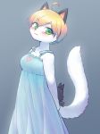  1girl artist_request blonde_hair blue_eyes cat character_request furry paperman plush short_hair solo 