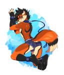  ankle_cuffs anthro big_tail black_fur black_hair briefs bulge canine clothed clothing collar cress enjoipandas fox fur hair handcuffs hi_res looking_at_viewer looking_back male mammal orange_fur partially_clothed pinup pose shackles smile solo tan_fur tight_clothing topless underwear 