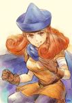  alena_(dq4) breasts cape commentary_request curly_hair dragon_quest dragon_quest_iv gloves hat long_hair orange_hair pantyhose sio2_(nisankakeiso) skirt smile solo yellow_skirt 