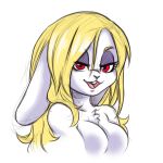  2018 anthro bedroom_eyes breasts broodals buckteeth chest_tuft featureless_breasts female half-closed_eyes harriet_(mario) lagomorph looking_at_viewer mammal nintendo nude open_mouth open_smile plagueofgripes rabbit red_eyes seductive short_stack simple_background smile solo super_mario_odyssey teeth tuft video_games white_background 
