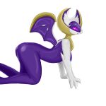  2018 3_fingers absurd_res all_fours anthro areola bat bat_wings bent_over betlv biped blue_areola blue_pussy breasts butt digital_drawing_(artwork) digital_media_(artwork) fangs female hi_res kneeling legendary_pok&eacute;mon lineless looking_back lunala mammal mature_female membranous_wings multicolored_body nintendo nude pink_sclera pok&eacute;mon pok&eacute;mon_(species) pok&eacute;morph presenting presenting_hindquarters purple_body purple_wings pussy shaded side_boob side_view simple_background slight_smile small_wings solo star video_games white_background white_body white_eyes wings yellow_body 