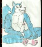  anthro balls biceps blue_fur canine cartoon_network crazy_company dc_comics dog feet feral fur husky invalid_tag krypto_the_superdog_(series) male mammal muscular muscular_male nude penis pose simple_background smile solo teeth toes tusky_husky vein 