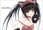  :o animal_ears bare_shoulders black_hair blush breasts cat_ears cat_paw cleavage collar collarbone date_a_live english followers gloves hairband hand_up heterochromia lolita_hairband long_hair looking_at_viewer medium_breasts paw_gloves paw_pose paws red_eyes shiratoriko simple_background solo strap_slip tokisaki_kurumi twintails upper_body white_background yellow_eyes 