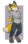 2010 anthro black_nose blonde_hair breasts canine chakona_space clothed clothing e&#039;larra female fox fur hair half-closed_eyes mammal mitti solo yellow_fur 